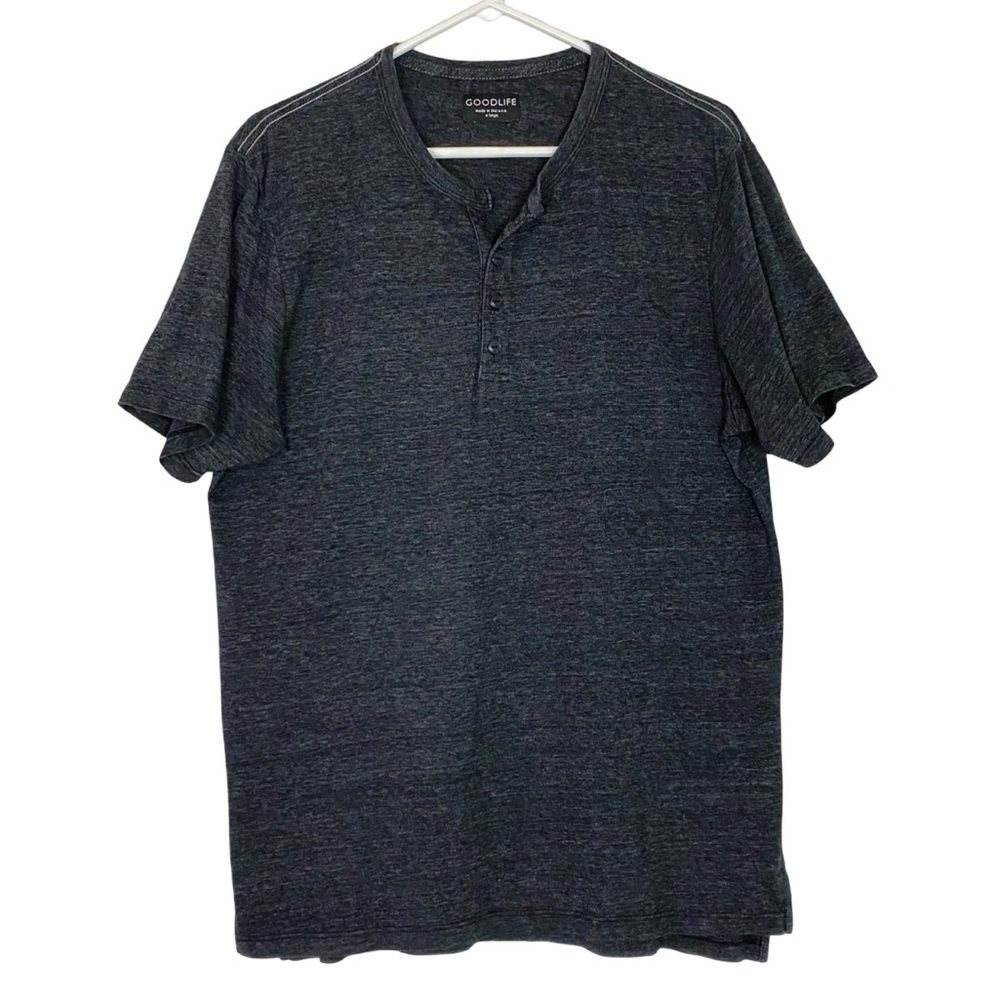 Goodlife Henley T Shirt Mens Size XL Tee Dark Grey Short Sleeve Crewneck Tshirt